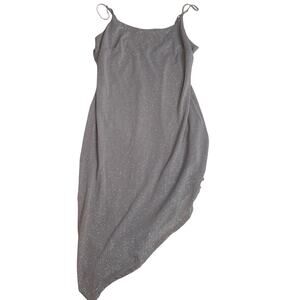 7DAYWKND Women's Silver‎ Sparkle Asymmetrical Midi Dress Size L